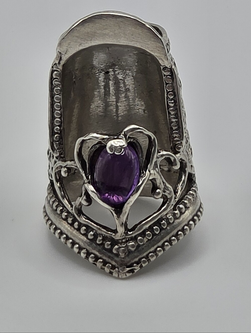 Vintage TJ Lane Sterling Silver Amethyst Heart Thimble Quilting
